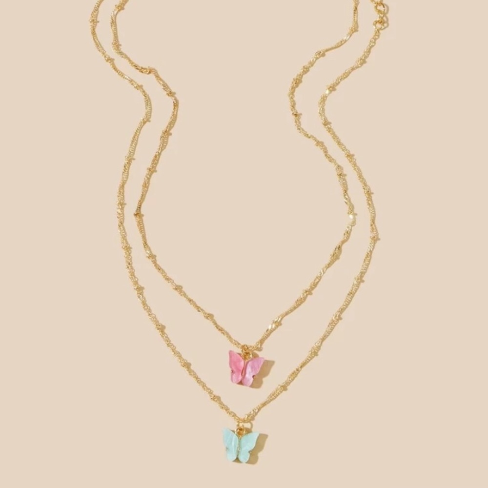 2 butterfly necklaces